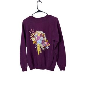 Vintage Hanes Sweatshirt Large Purple Floral Corn Bouquet Graphic Crewneck
